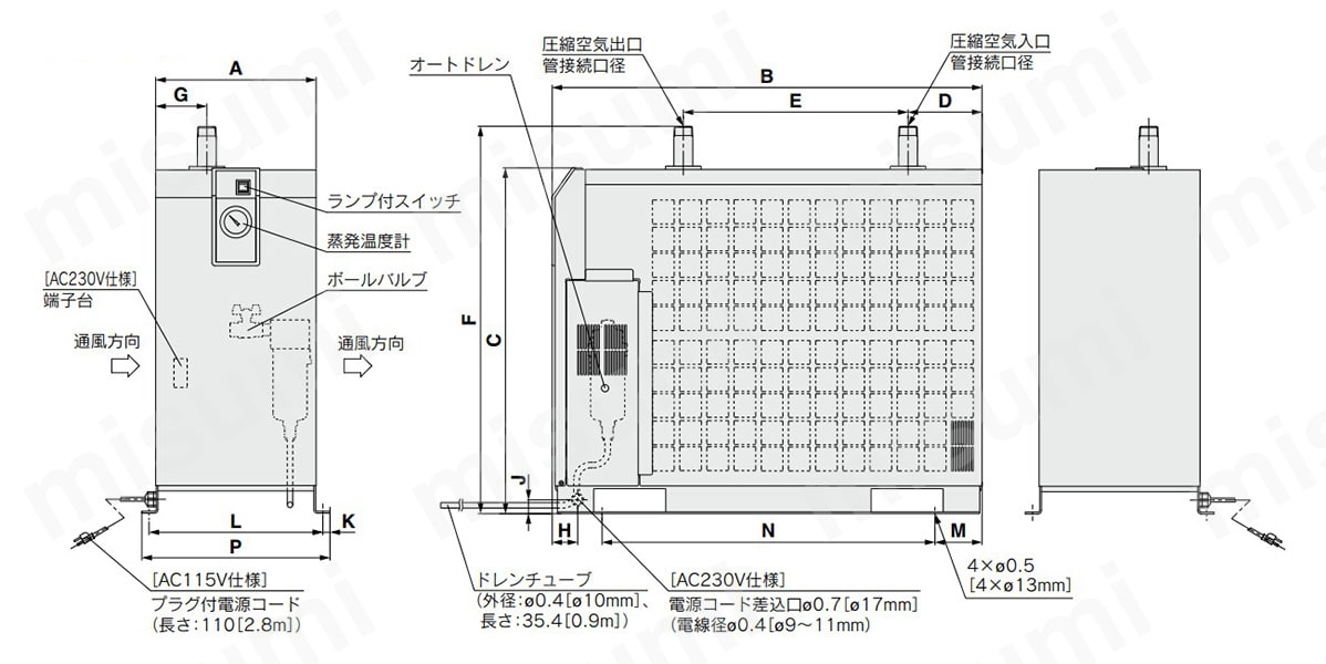 IDFB22E、IDFB37Eの寸法図