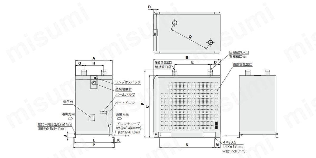 IDFB55E、IDFB75Eの寸法図
