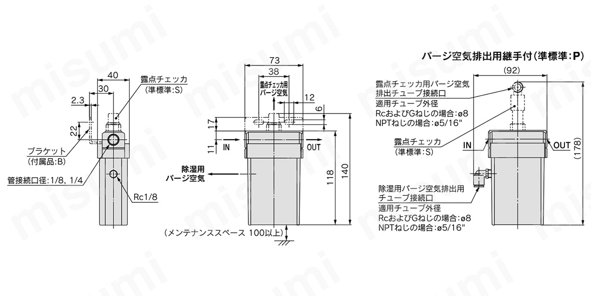 IDG3／5、IDG3H／5Hの外形寸法図