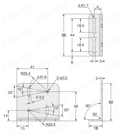 光電センサE3ZR-C用取りつけ金具 E39-L197外形図
