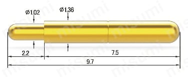STP-1.36-L10（短尺）シリーズ（Center Pitch 2.54mm） プローブ外形図