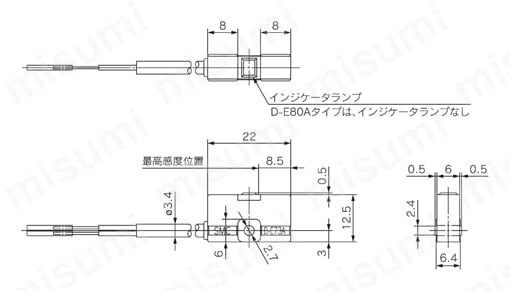 有接点オートスイッチ 直接取付タイプ D-E73A・D-E76A・D-E80A 外形図