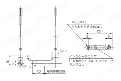 有接点オートスイッチ 直接取付タイプ D-A90（V）・D-A93（V）・D-A96（V） D-A90V・D-A93V・D-A96V外形図