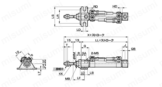 ペンシルシリンダ 複動形 耐熱形 SCPD3-Tシリーズ 外形図2