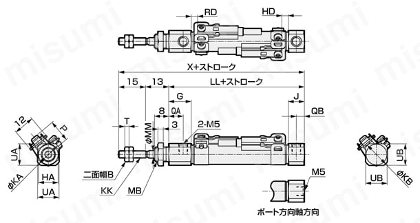 ペンシルシリンダ 複動形 微速形 SCPD3-Fシリーズ SCPD3-(L)基本形(00)外形図