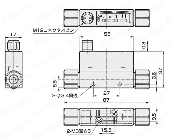 小形流量センサ ラピフロー FSM3シリーズ（ステンレスボディタイプ） 外形図14