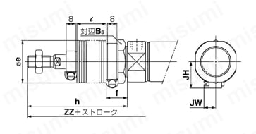 バルブ付エアシリンダ ロッド回り止め形：複動 CVM5Kシリーズ 基本形(B)ジャバラ外形図