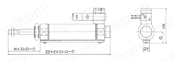 バルブ付エアシリンダ ロッド回り止め形：単動 押出し・引込み CVM3Kシリーズ 単動・引込み/CVM3KB外形図