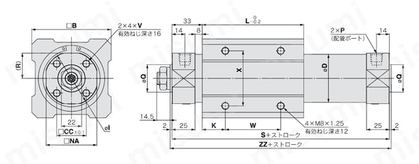 サインロッドレスシリンダ 基本形 REAシリーズ REA50・63外形図