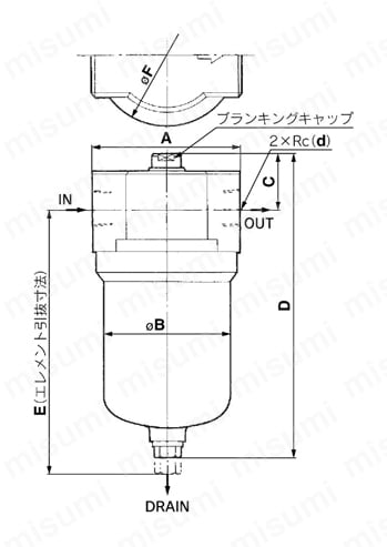リターンフィルタ FH100シリーズ 外形図