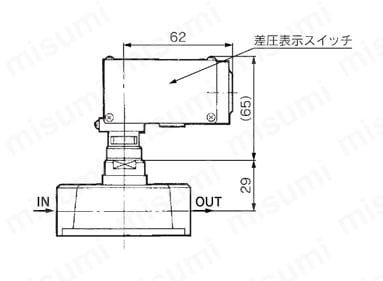 オイルフィルタ FH150シリーズ 差圧表示スイッチ外形図