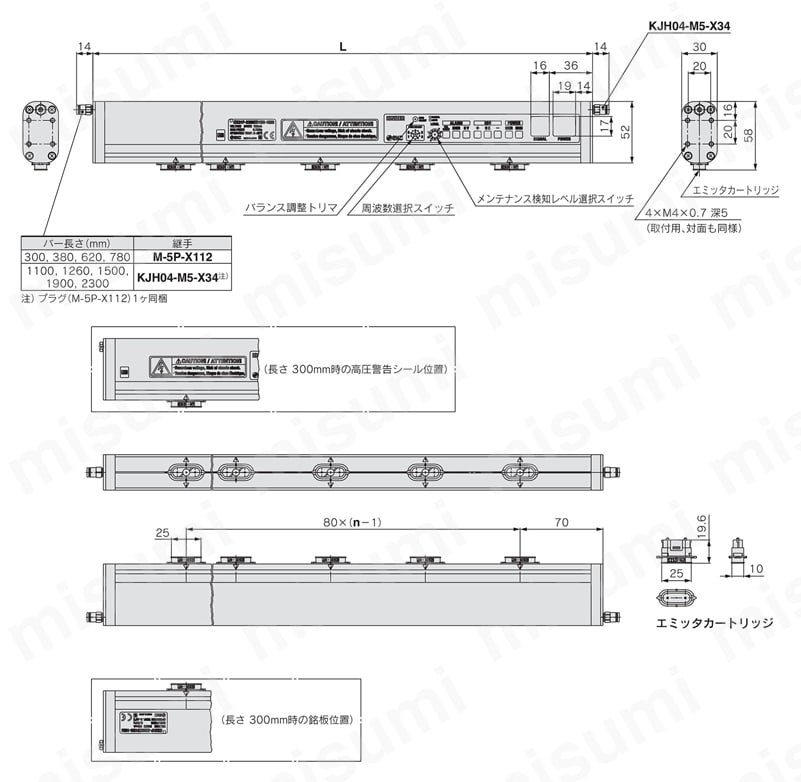 イオナイザ IZS31シリーズ イオナイザ/IZS31-□□□□-□□外形図