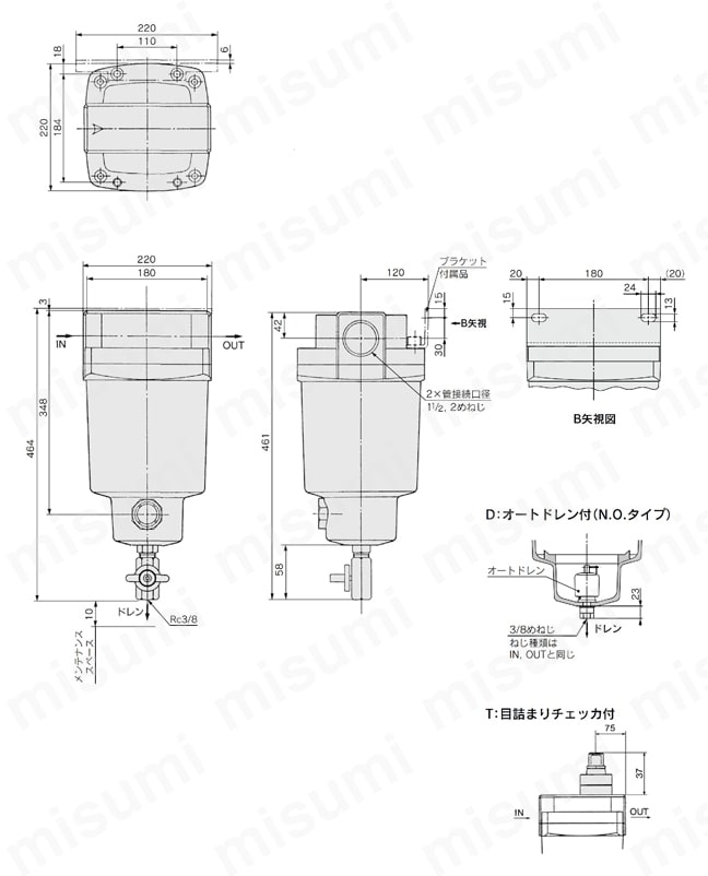 ミストセパレータ 二次電池対応 25A-AMシリーズ AM850外形図