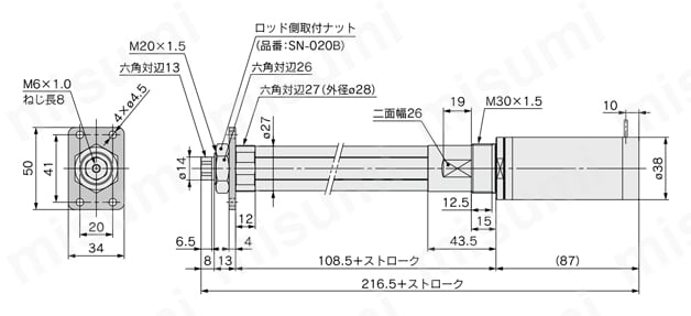 電動シリンダ LZBシリーズ ロッド側フランジ形L(D)ZBF3□外形図