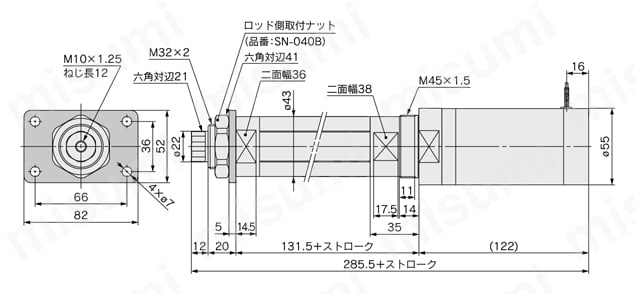電動シリンダ LZBシリーズ ロッド側フランジ形L(D)ZBF5□外形図