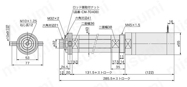 電動シリンダ LZBシリーズ ロッド側トラニオン形L(D)ZBU5□外形図