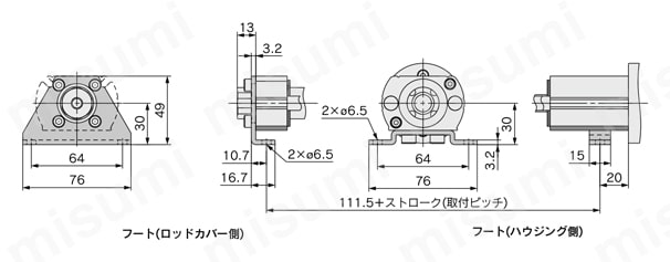 電動シリンダ LZCシリーズ L(D)ZCB5□軸方向フート形:L外形図