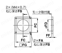 電動アクチュエータ ロッドタイプ モータレス仕様 LEYシリーズ モータ折返し/モータフランジLEY32:NM1、NM2の場合外形図