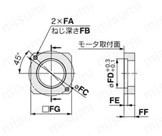 電動アクチュエータ ロッドタイプ モータレス仕様 LEYシリーズ モータ折返し/モータフランジLEY25:NZ, NY, NXの場合/LEY32:NZ, NY, NW, NU, NTの場合外形図