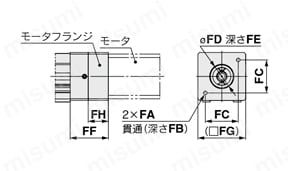 電動アクチュエータ ロッドタイプ モータレス仕様 LEYシリーズ モータストレート/モータフランジLEY25:NM1、NM2の場合外形図