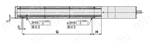 電動アクチュエータ スライダタイプ ボールねじ駆動 LEFSシリーズ ACサーボモータ LECS□ モータストレート/LEFS25位置決めピン穴(注)オプション:ボディ底面外形図