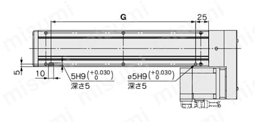 電動アクチュエータ スライダタイプ ボールねじ駆動 LEFSシリーズ ACサーボモータ LECY□ モータ折返し/LEFS32R位置決めピン穴(注)オプション:ボディ底面外形図
