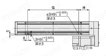 電動アクチュエータ スライダタイプ ボールねじ駆動 LEFSシリーズ ACサーボモータ LECY□ モータ折返し/LEFS25R位置決めピン穴(注)オプション:ボディ底面外形図
