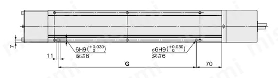 電動アクチュエータ スライダタイプ ベルト駆動 LEFBシリーズ ACサーボモータ LECS□ LEFB40/モータ上折返し位置決めピン穴(注)オプション:ボディ底面外形図