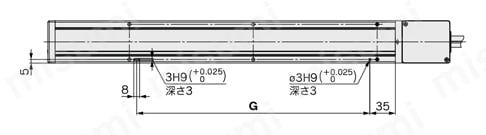 電動アクチュエータ スライダタイプ ベルト駆動 LEFBシリーズ ACサーボモータ LECS□ LEFB25U/モータ下折返し位置決めピン穴(注)オプション:ボディ底面外形図