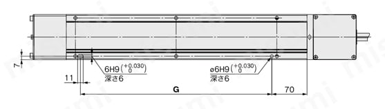 電動アクチュエータ スライダタイプ ベルト駆動 LEFBシリーズ ACサーボモータ LECY□ LEFB40U/モータ下折返し位置決めピン穴(注)オプション:ボディ底面外形図
