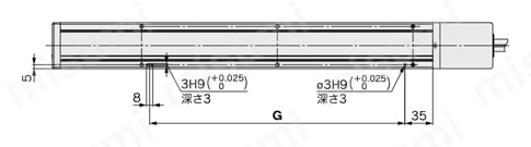 電動アクチュエータ スライダタイプ ベルト駆動 LEFBシリーズ ACサーボモータ LECY□ LEFB25/モータ上折返し位置決めピン穴(注)オプション:ボディ底面外形図