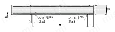 電動アクチュエータ スライダタイプ ベルト駆動 LEFBシリーズ ACサーボモータ LECY□ LEFB25U/モータ下折返し位置決めピン穴(注)オプション:ボディ底面外形図