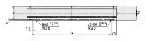 電動アクチュエータ スライダタイプ ベルト駆動 LEFBシリーズ ACサーボモータ LECY□ LEFB32/モータ上折返し位置決めピン穴(注)オプション:ボディ底面外形図