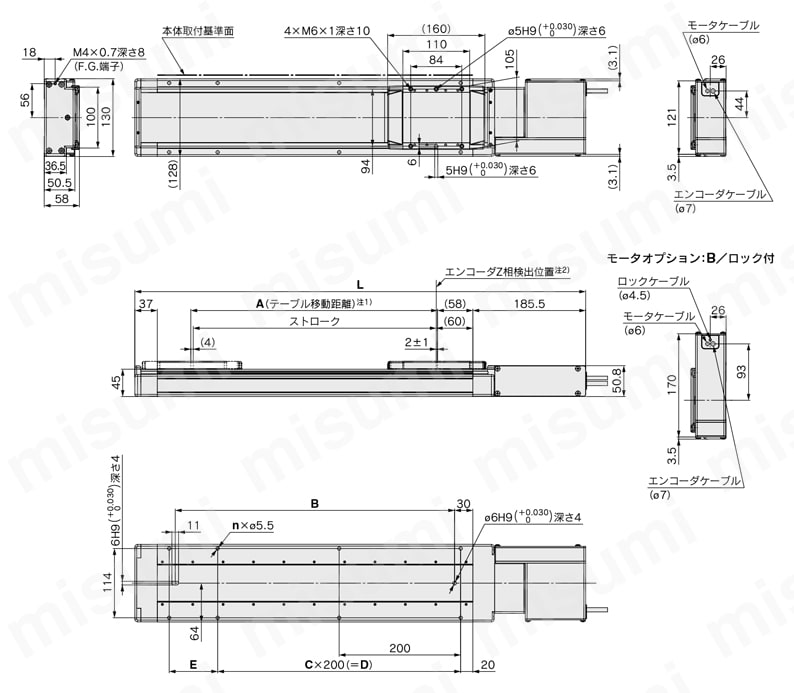 電動アクチュエータ 高剛性スライダタイプ ベルト駆動 LEJBシリーズ ACサーボモータ LECS□ LEJB40外形図