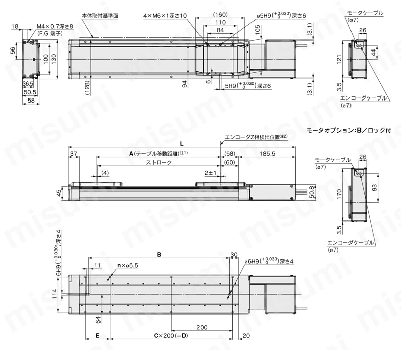 電動アクチュエータ 高剛性スライダタイプ ベルト駆動 LEJBシリーズ ACサーボモータ LECY□ LEJB40外形図