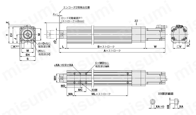 電動アクチュエータ ロッドタイプ 耐塵・防滴仕様 LEYシリーズ ACサーボモータ LECS□ モータストレート/LEY63D□外形図