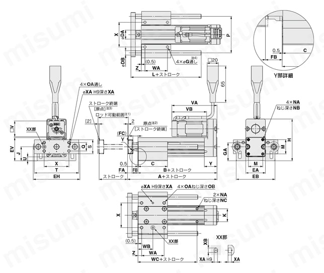 電動アクチュエータ ガイド付ロッドタイプ LEYGシリーズ ステップモータ・サーボモータ SMC MISUMI(ミスミ)
