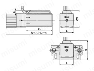 電動アクチュエータ ガイド付ロッドタイプ LEYGシリーズ ステップモータ（サーボ DC24V）・サーボモータ（DC24V） モータストレート/モータカバー付/LEYG16・25・32・40D□A・B・C-□C外形図