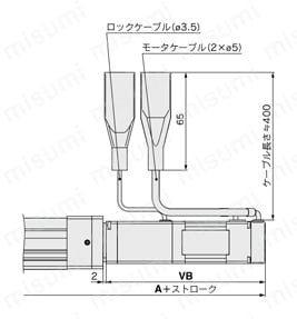 電動アクチュエータ ガイド付ロッドタイプ LEYGシリーズ ステップモータ（サーボ DC24V）・サーボモータ（DC24V） モータストレート/ロック付/LEYG16・25・32・40D□A・B・C-□B外形図