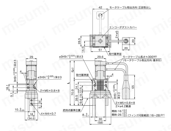 電動グリッパ2爪タイプ ダストカバー付 LEHZJシリーズ LEHZJ20(L)K2-10外形図
