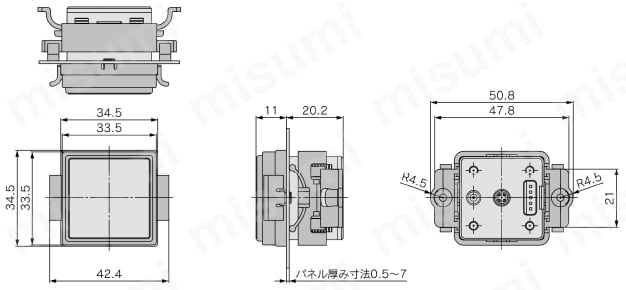 2出力＋アナログ出力(電圧/電流)3画面 高精度デジタル圧力スイッチ ZSE20A(F)・ISE20Aシリーズ D:パネルマウントアダプタ+前面保護カバー外形図