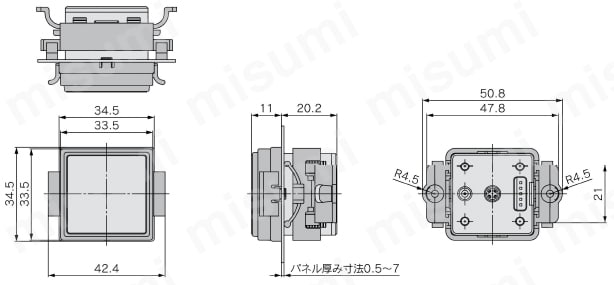 2出力＋アナログ出力(電圧/電流)3画面 高精度デジタル圧力スイッチ ZSE20B(F)・ISE20Bシリーズ D:パネルマウントアダプタ+前面保護カバー外形図