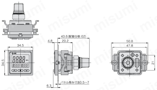 2+アナログ出力 汎用流体用 3画面 デジタル圧力スイッチZSE20C（F