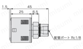 2出力+アナログ出力(電圧/電流)汎用流体用 3画面 高精度デジタル圧力スイッチZSE20C(F)・ISE20C(H)シリーズ C01:Rc1/8外形図