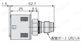 2出力+アナログ出力(電圧/電流)汎用流体用 3画面 高精度デジタル圧力スイッチZSE20C(F)・ISE20C(H)シリーズ A2:URJ1/4外形図