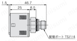 2出力+アナログ出力(電圧/電流)汎用流体用 3画面 高精度デジタル圧力スイッチZSE20C(F)・ISE20C(H)シリーズ B2:TSJ1/4外形図