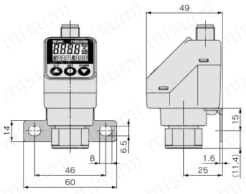 3画面 高精度デジタル圧力スイッチ 汎用流体用 ISE70G・75G・76G・77Gシリーズ ブラケットA(ISE70/ISE75(H)互換品)外形図