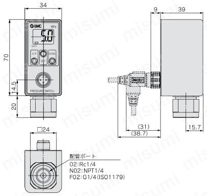 ■SMC 2色表示式デジタル圧力スイッチ・汎用流体用 ISE77G-02-L2-ML(1691011)[送料別途見積り][法人・事業所限定][掲外取寄]11