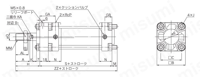 エアシリンダ クリーン・低発塵 10-／11-／21-／22-CA2シリーズ 基本形(B) 10/11-CA2B, 20/21-CA2B外形図