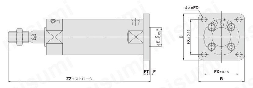 エアシリンダ クリーン・低発塵 10-／11-／20-／21-／22-CG1-Zシリーズ ヘッド側フランジ形(G) ラバークッション付外形図